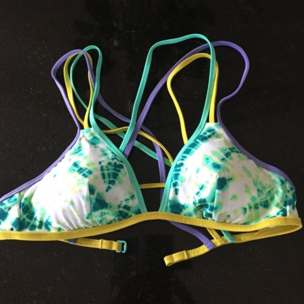 Victoria’s Secret strappy crossback triangle bikini top in green tie dye